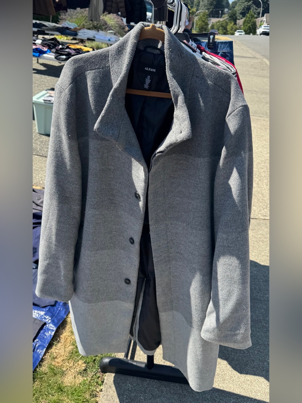 Alfani Men’s Gray Wool-Blend Pea Coat with Button Front
